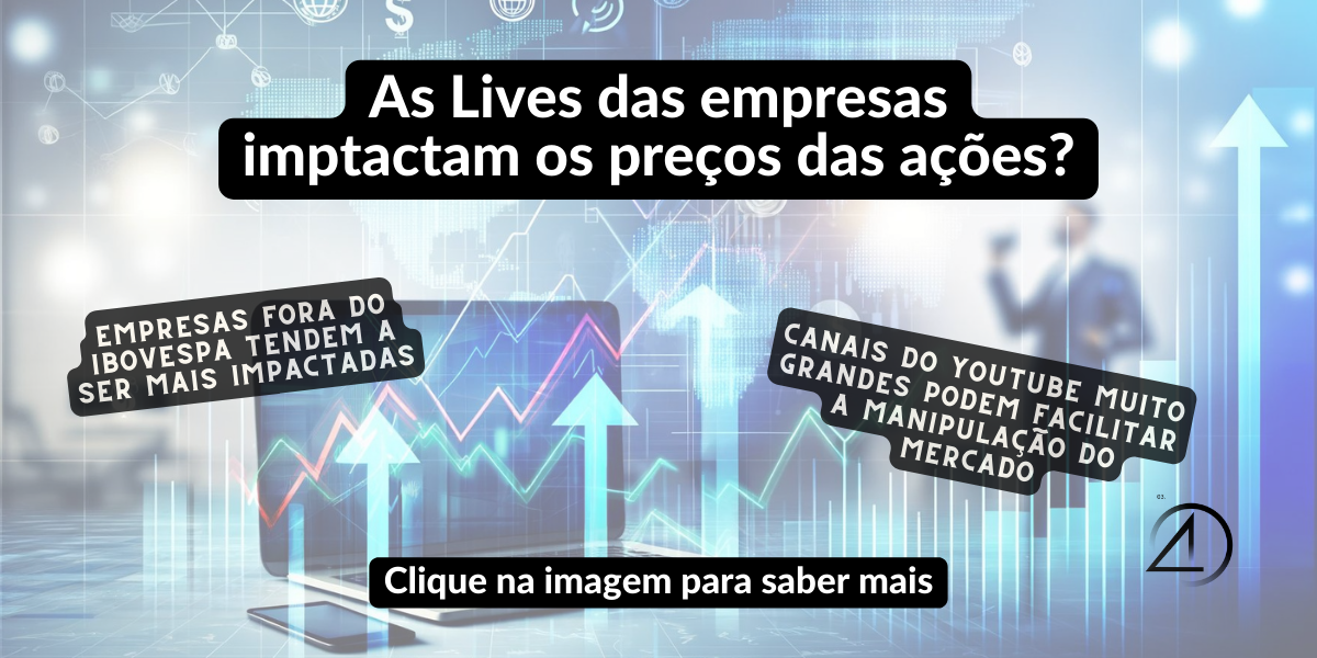 Ilustração abstrata de uma transmissão ao vivo corporativa interagindo com o crescimento do mercado financeiro, destacando um laptop com ícones de sinal de Wi-Fi e gráficos de ações ascendentes ao fundo, simbolizando a influência da comunicação digital na performance do mercado de ações.